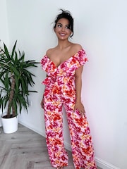 In The Style Pink Natasha Sandhu Wrap Bardot Jumpsuit - Image 1 of 4
