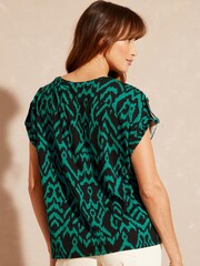 Love & Roses Green Aztec Roll Sleeve Round Neck T Shirt - Image 3 of 4