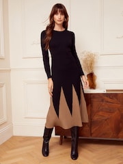 Love & Roses Black Godet Skirt Long Sleeve Knitted Midi Dress - Image 1 of 4