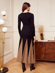 Love & Roses Black Godet Skirt Long Sleeve Knitted Midi Dress - Image 3 of 4