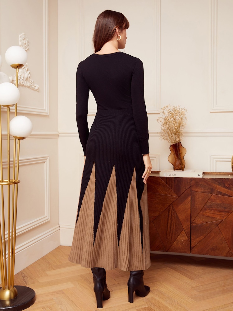 Love & Roses Black Godet Skirt Long Sleeve Knitted Midi Dress - Image 3 of 4