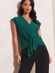 Lipsy Teal Twist Front V Neck Short Sleeve Jersey Top - Image 1 of 4