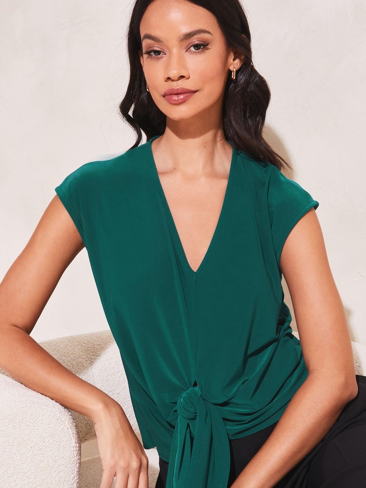 Lipsy Teal Twist Front V Neck Short Sleeve Jersey Top - Image 4 of 4