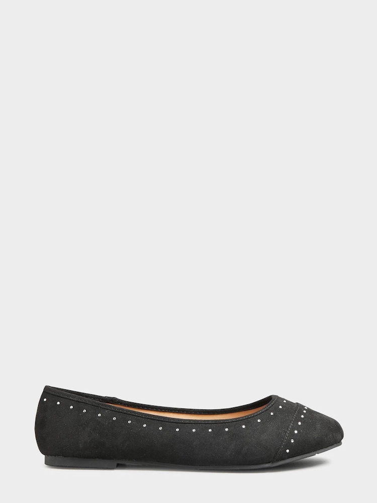 Yours Curve Black Extra-Wide Fit Diamante Ballerina Shoes - Image 2 of 5