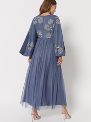 Maya Blue Modest Cape Sleeve Embellished Maxi Dress - Image 3 of 5