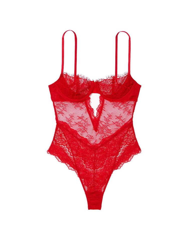 Victoria's Secret Lipstick Red Lace Unlined Balcony Bodysuit - Image 3 of 3