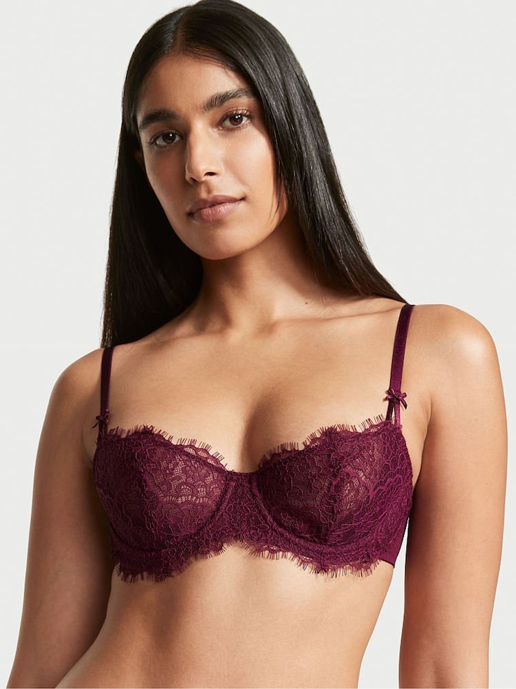 Victoria's Secret Burgundy Purple Lace Unlined Balcony Bra - Image 1 of 3