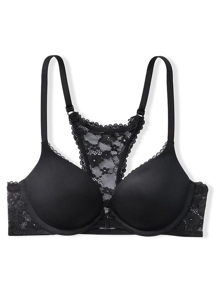 Victoria's Secret Black Lace Trim Front Fastening Push Up Bra - Image 3 of 3