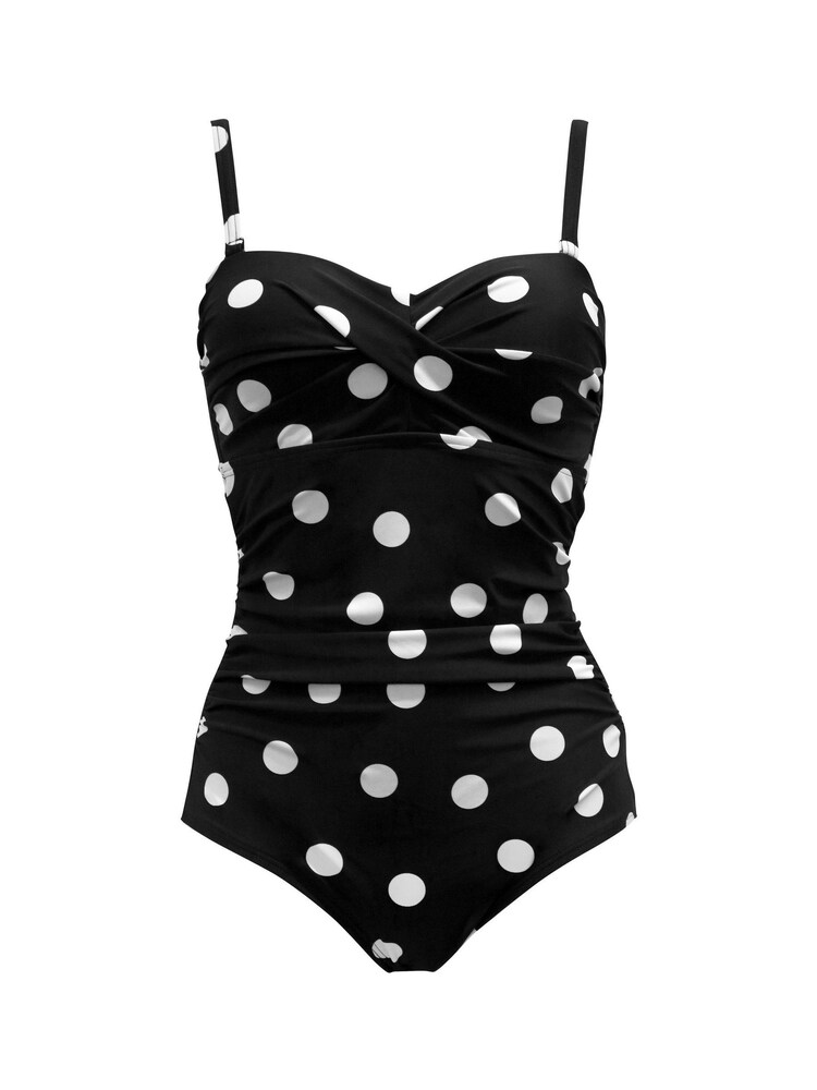 Pour Moi Black Polka Dot Santa Monica Removable Straps Tummy Control Swimsuit - Image 4 of 5