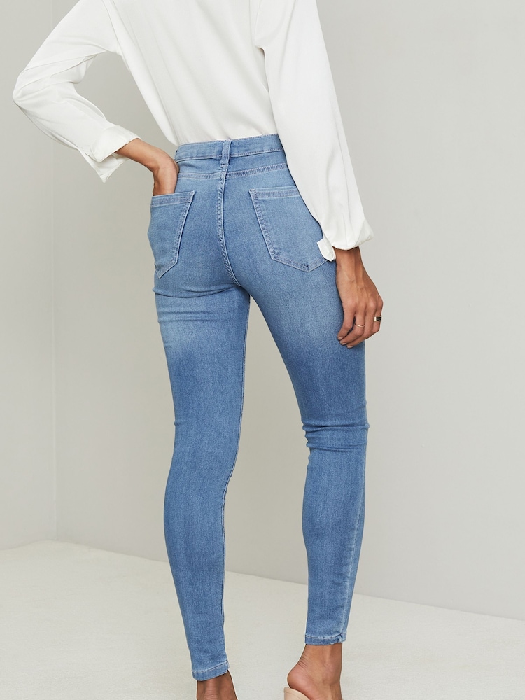 Lipsy Blue Mid Rise Stretch Skinny Jeans - Image 1 of 4