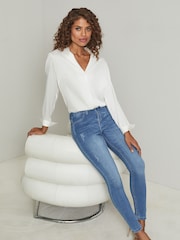 Lipsy Blue Mid Rise Stretch Skinny Jeans - Image 2 of 4
