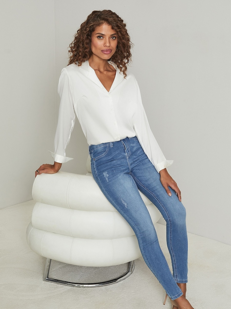 Lipsy Blue Mid Rise Stretch Skinny Jeans - Image 2 of 4