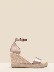 Sosandar Gold Leather High Wedge Ankle Strap Espadrille Sandal - Image 4 of 5