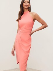 Lipsy Rose Petite Halter Neck Asymmetric Bodycon Dress - Image 1 of 4