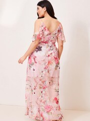 Lipsy Pink Curve Cold Shoulder Printed Wrap Maxi Dress - Image 2 of 4
