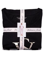 Victoria's Secret Black and White Check Plaid Short Sleeve T-Shirt Flannel Pyjamas - Image 1 of 1