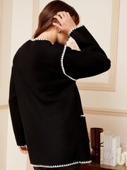 Love & Roses Black Contrast Scallop Trim Cardigan - Image 3 of 4