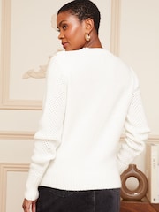 Love & Roses Ivory White Cable Knit Scallop Ruffle Jumper - Image 3 of 4