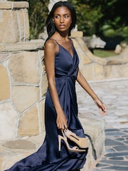 Lipsy Navy Wrap Ruffle Midi Dress - Image 2 of 4