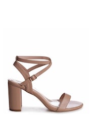 Linzi Nude Annessa Block Heeled Sandal With Cross Over Ankle Strap - Image 2 of 4