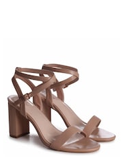 Linzi Nude Annessa Block Heeled Sandal With Cross Over Ankle Strap - Image 3 of 4