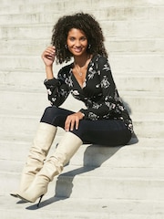 Sosandar Cream Belle Leather Slouch Stiletto Heel Knee High Boot - Image 3 of 3