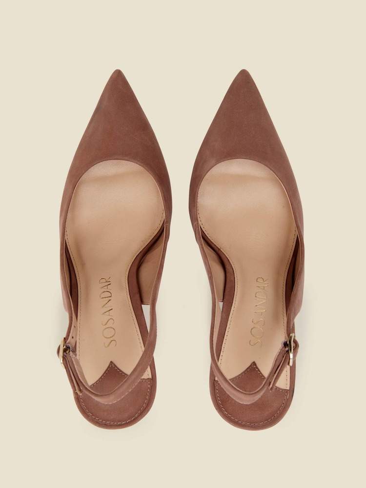 Sosandar Brown Suede Slingback Court Shoe - Image 5 of 5