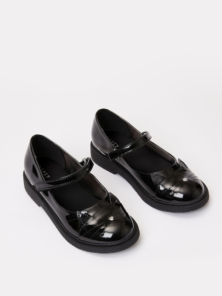 Lipsy Black Patent Cat Mary Jane Flat School Shoe - Image 2 of 4