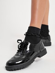 Lipsy Black Standard Fit Chunky Lace Up Brogue School Shoe - Image 2 of 5