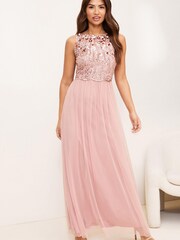 Lipsy Nude Natalie Hand Embellished Bridesmaid Maxi Dress - Image 1 of 3