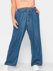Mittelblau - Yours Curve Pull-on-Jeans mit weitem Bein - Bild 1 von 4