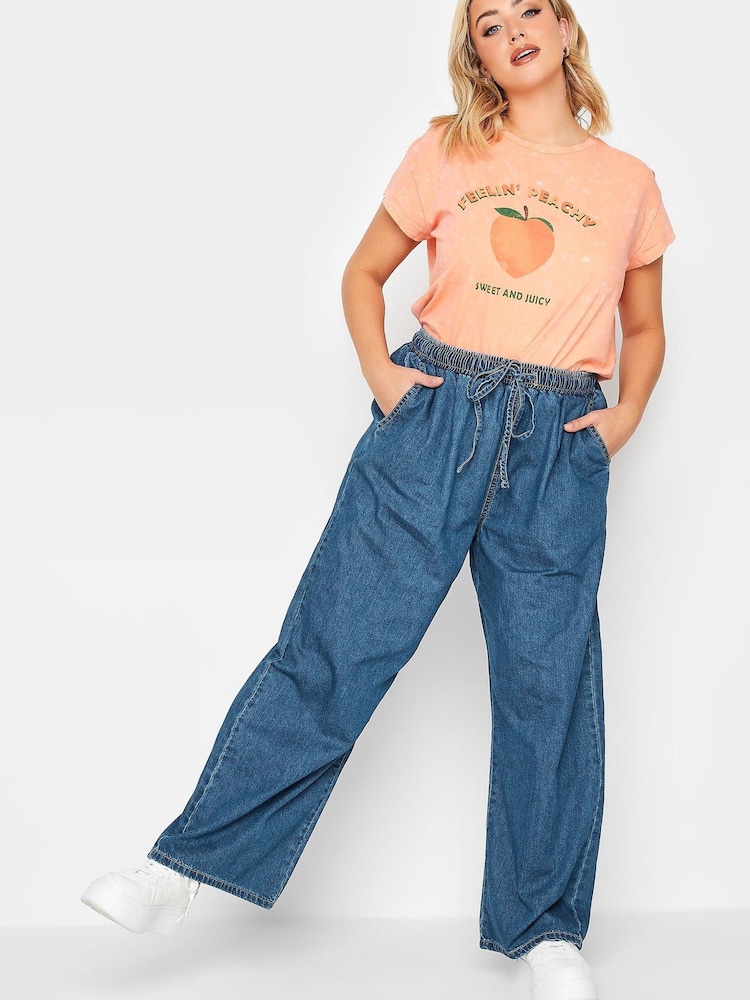 Mittelblau - Yours Curve Pull-on-Jeans mit weitem Bein - Bild 2 von 4