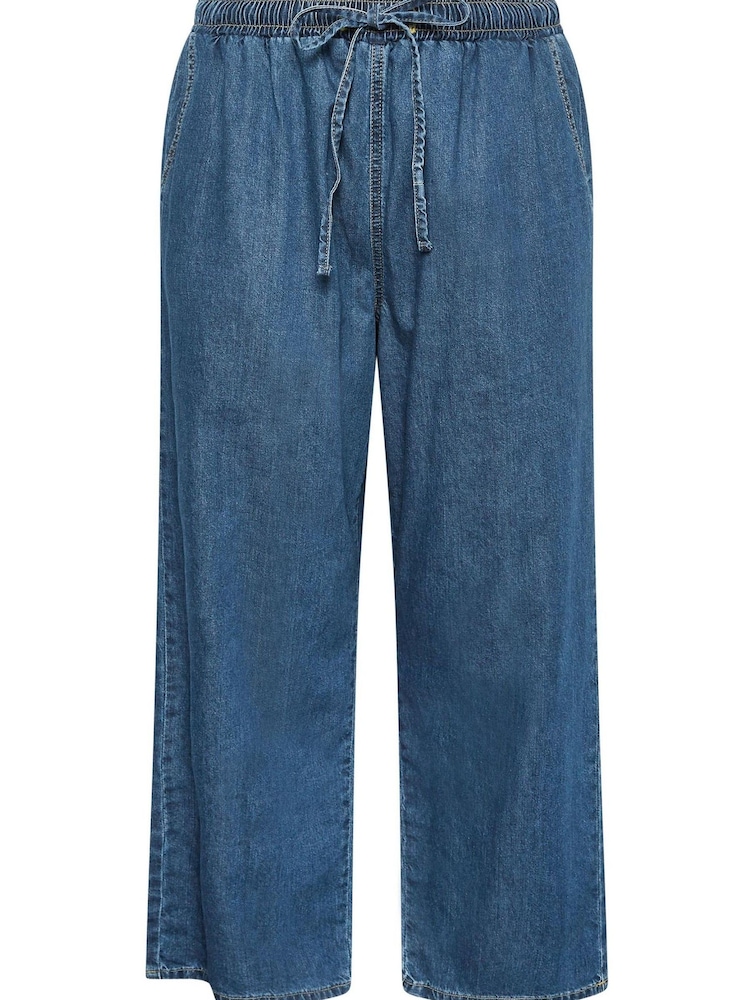Mittelblau - Yours Curve Pull-on-Jeans mit weitem Bein - Bild 4 von 4