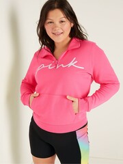 Victoria's Secret PINK Capri Pink Script Logo Everyday Lounge Perfect QuarterZip Fleece - Image 1 of 4
