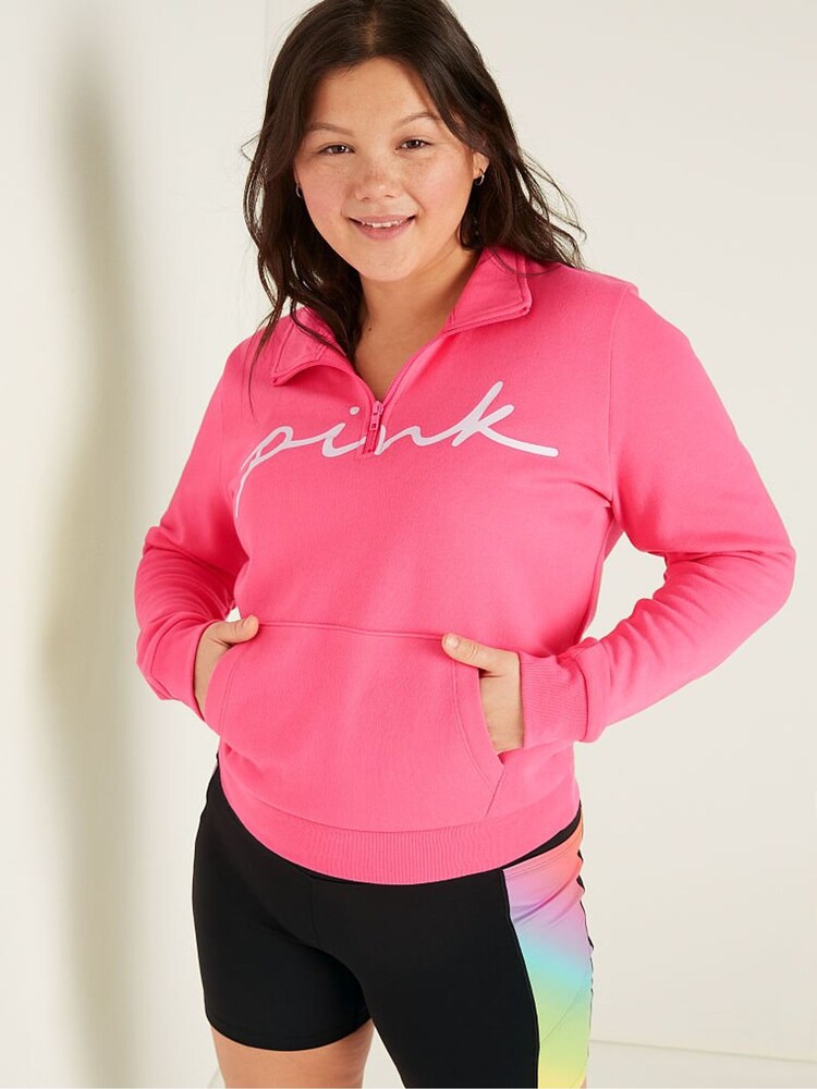 Victoria's Secret PINK Capri Pink Script Logo Everyday Lounge Perfect QuarterZip Fleece - Image 1 of 4