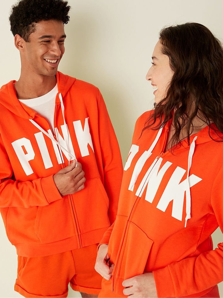 Victoria's Secret PINK Bright Tomato Classic Logo Everyday Lounge Perfect FullZip Jacket - Image 1 of 3