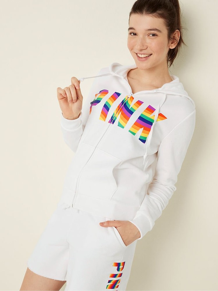 Victoria's Secret PINK Optic White Pride Classic Logo Everyday Lounge Perfect FullZip - Image 1 of 3 Victoria's Secret PINK Optic White Pride Classic Logo Everyday Lounge Perfect FullZip - Image 1 of 3