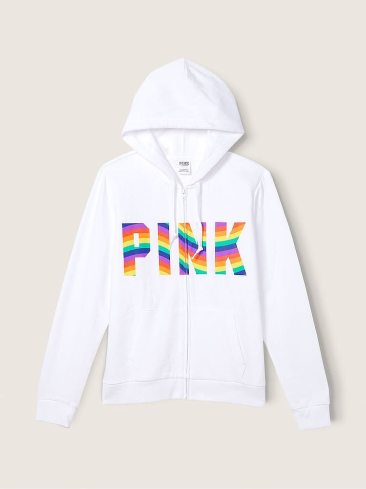 Victoria's Secret PINK Optic White Pride Classic Logo Everyday Lounge Perfect FullZip - Image 2 of 3 Victoria's Secret PINK Optic White Pride Classic Logo Everyday Lounge Perfect FullZip - Image 2 of 3