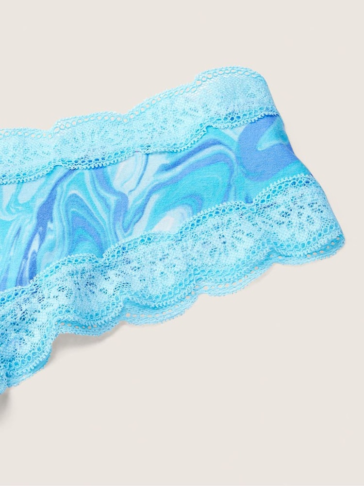 Victoria's Secret PINK Blue Breeze Marble Blue Lace Trim Cheeky Knickers - Image 2 of 2