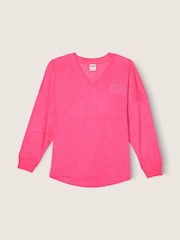 Victoria's Secret PINK Capri Pink Varsity Terry V Neck Sweatshirt - Image 3 of 5