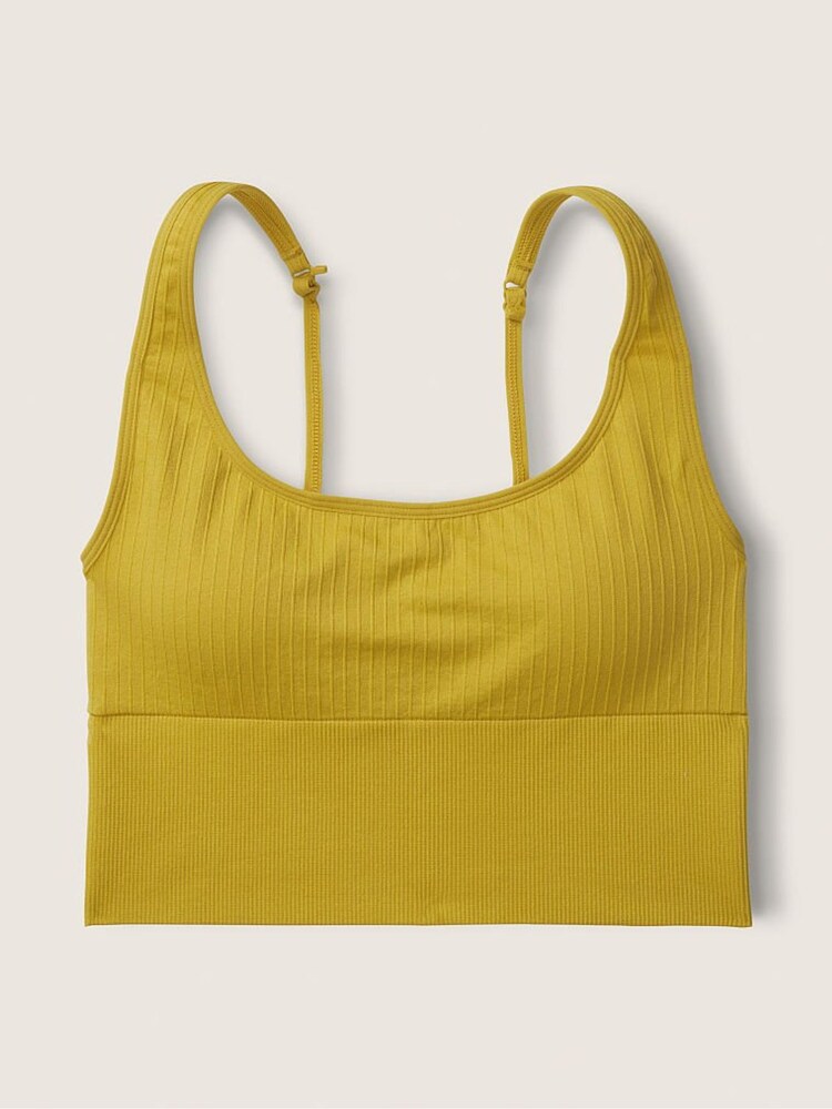 Victoria's Secret PINK Golden Pear Yellow Seamless Lightly Lined Low Impact Sport Crop Top - Image 1 of 2