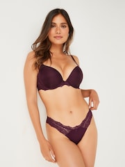 Victoria's Secret Purple Floral Lace Thong Panty - Image 1 of 4