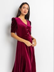 Roman Pink Velvet Button Detail Midi Dress - Image 1 of 4