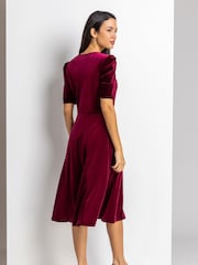 Roman Pink Velvet Button Detail Midi Dress - Image 2 of 4
