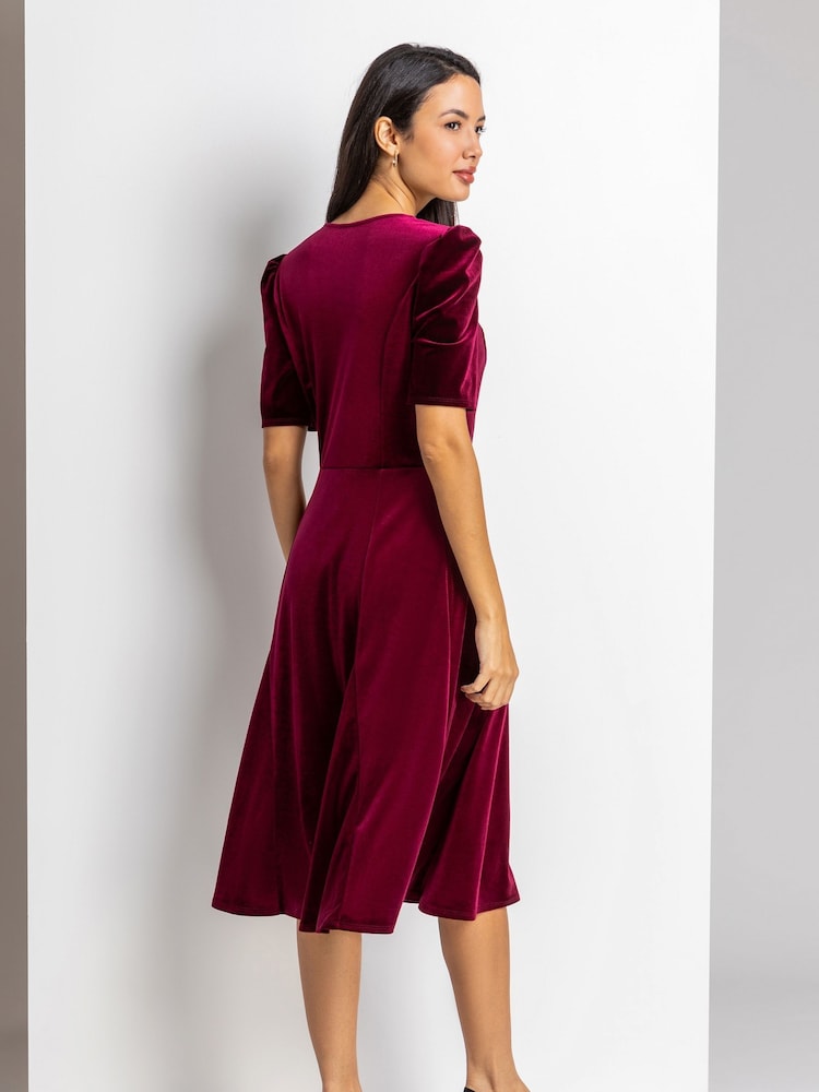 Roman Pink Velvet Button Detail Midi Dress - Image 2 of 4