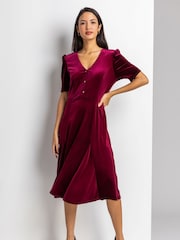 Roman Pink Velvet Button Detail Midi Dress - Image 3 of 4