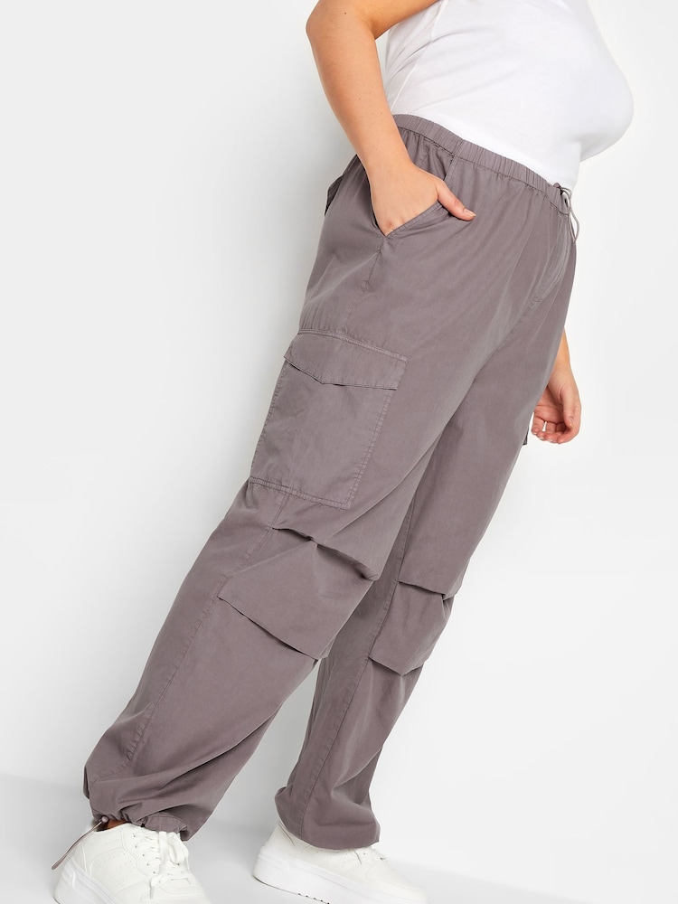 Yours Curve Mushroom Brown Parachute Trouser - Image 1 of 4