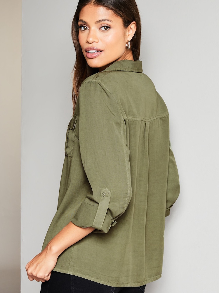Lipsy Khaki Green TENCEL™ Pocket Shirt - Image 2 of 4