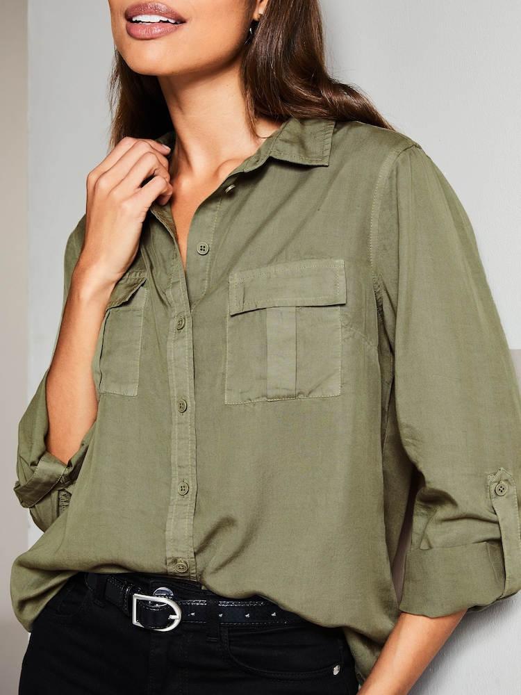 Lipsy Khaki Green TENCEL™ Pocket Shirt - Image 4 of 4