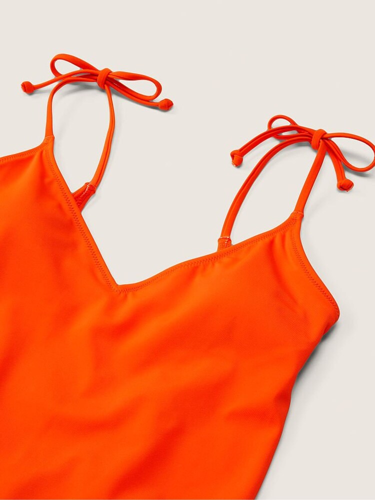 Victoria's Secret PINK Bright Tomato V Neck Open Back Swimsuit - Image 4 of 4